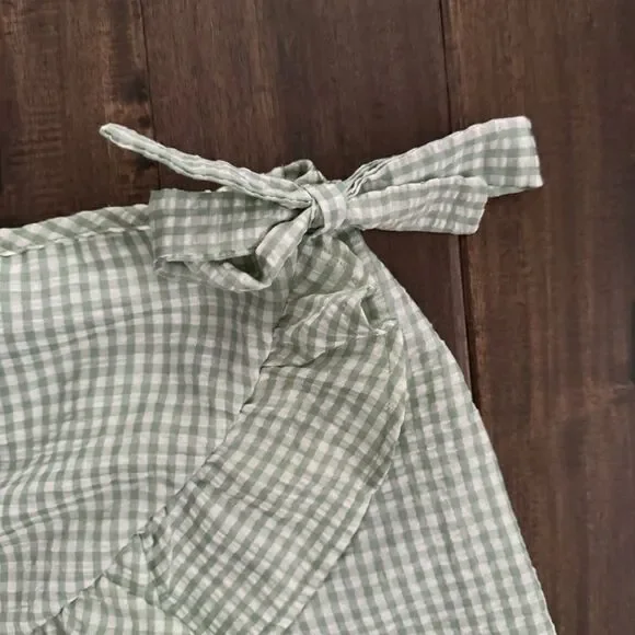 Love Squared Girl Green Checkered Ruffle Tie Wrap Skort Girls 12 - Picture 2 of 4